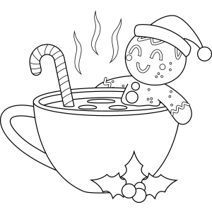 Biscoito de gengibre nadando na caneca para colorir