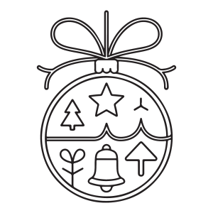 Bola de Natal com pinheiro, sino e estrela para colorir