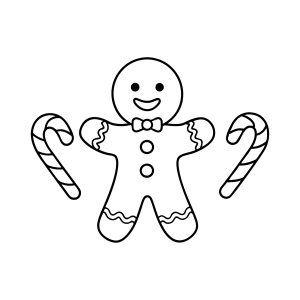 Boneco de gengibre com duas bengalas doces para colorir