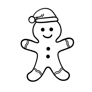 Boneco de gengibre com gorro de Papai Noel para colorir