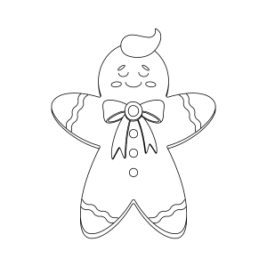 Boneco de gengibre com laço de fita no pescoço para colorir