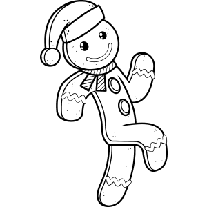Boneco de gengibre correndo com gorro de Natal para colorir