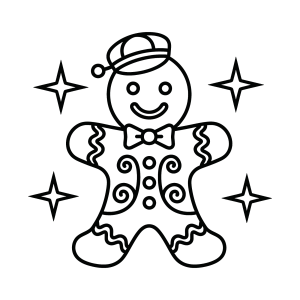 Boneco de gengibre de boné brilhando entre estrelas para colorir