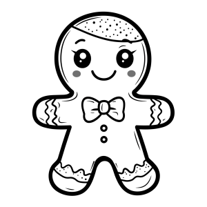 Boneco de gengibre kawaii de bochechas rosadas para colorir