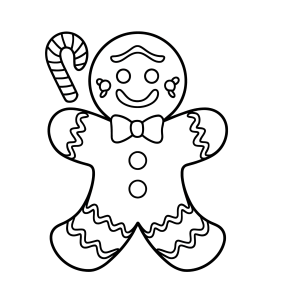 Boneco de gengibre sorridente com bengala doce para colorir
