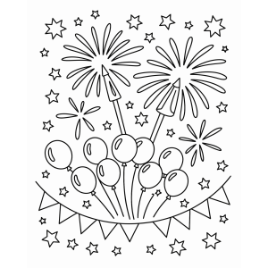 Buquê de fogos com bandeirinhas para colorir