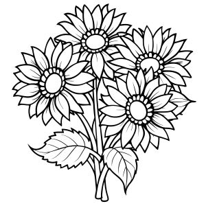 Buquê de três girassóis para colorir
