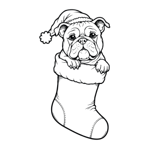 Cachorrinho de gorro dentro da meia de Natal para colorir