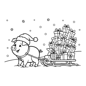 Cachorrinho puxando um trenó de presentes para colorir
