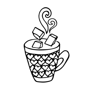 Caneca com fumacinha e marshmallows para colorir