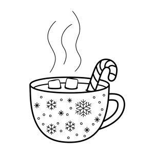 Caneca de flocos de neve com bengala doce para colorir