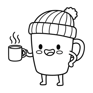 Caneca de gorro segurando uma xícara para colorir