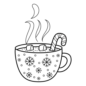 Caneca de inverno com flocos e bengala para colorir
