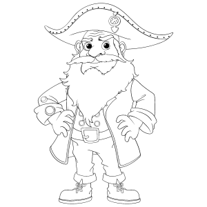 Capitão pirata barbudo de chapéu grande para colorir