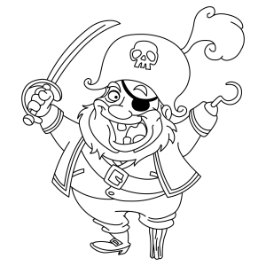 Capitão pirata com tapa-olho, gancho e espada para colorir