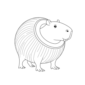 Capivara enrolada como um coco para colorir