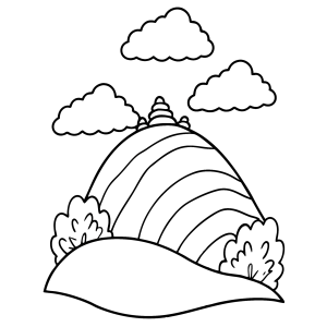 Caracol gigante na colina com nuvens para colorir