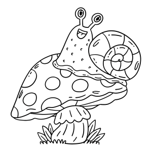 Caracol passeando em cima do cogumelo para colorir