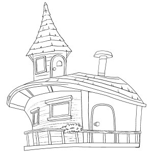 Casa estranha de telhado torto para colorir