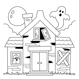 Casinha abandonada com fantasmas para colorir