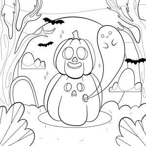 Casinha de abóbora com fantasminha para colorir