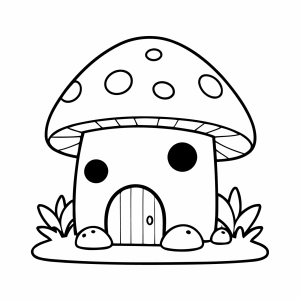 Casinha de cogumelo com porta redonda para colorir