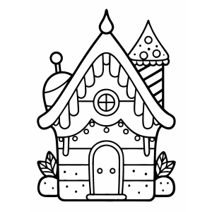 Casinha de gengibre alta com telhado pontudo para colorir
