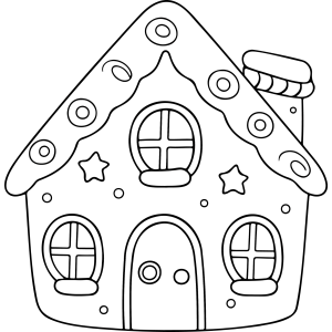 Casinha de gengibre com chaminé e laço para colorir