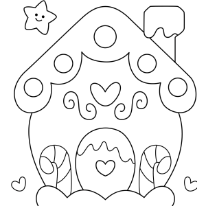 Casinha de gengibre com coração na porta para colorir