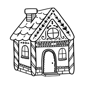 Casinha de gengibre com telhado de glacê para colorir