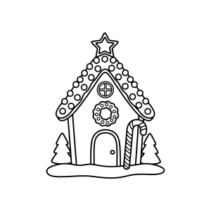 Casinha de gengibre decorada com guirlanda para colorir