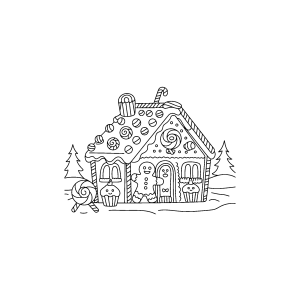 Casinha de gengibre pequena na neve para colorir