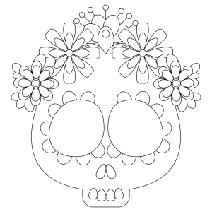 Catrina com coroa de flores delicada para colorir