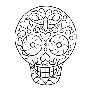 Caveira com corações e pétalas para colorir