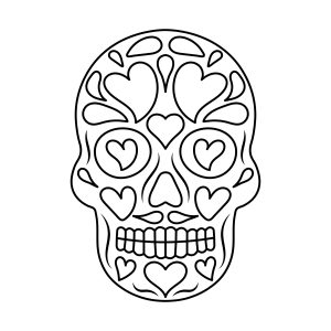 Caveira com corações nos olhos para colorir