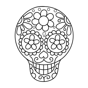 Caveira com flores nos olhos e na testa para colorir
