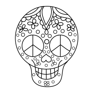 Caveira com símbolos da paz nos olhos para colorir
