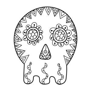 Caveira com triângulos e espirais para colorir