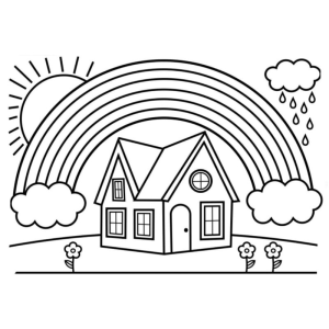 Cenário Encantado: Casa com Arco-íris
