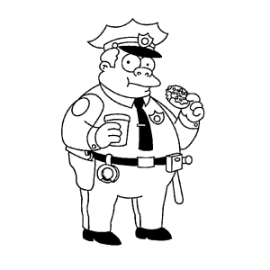 Chefe Wiggum comendo uma rosquinha para colorir
