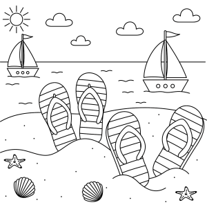 Chinelos de dedo na areia para colorir