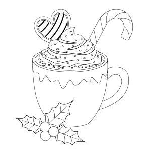 Chocolate quente com chantilly e azevinho para colorir