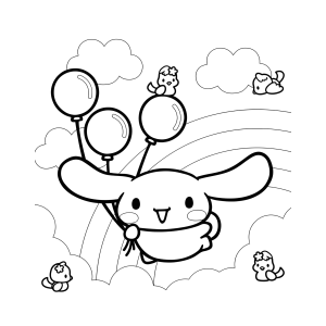 Cinnamoroll com balões e arco-íris para colorir