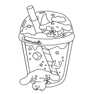 Cinnamoroll dentro de um copo de milk-shake para colorir