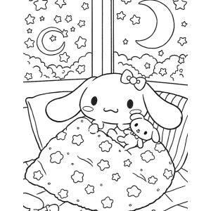 Cinnamoroll enrolado na coberta de estrelas para colorir