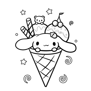 Cinnamoroll na casquinha de sorvete para colorir