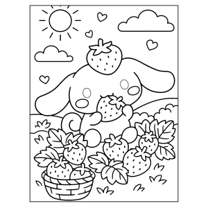 Cinnamoroll no campo de morangos para colorir