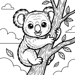 Coala agarrado ao tronco da árvore para colorir