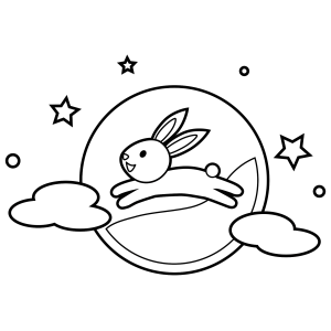 Coelhinho saltando na lua cheia para colorir