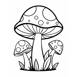 Cogumelo grande de bolinhas com dois cogumelinhos para colorir